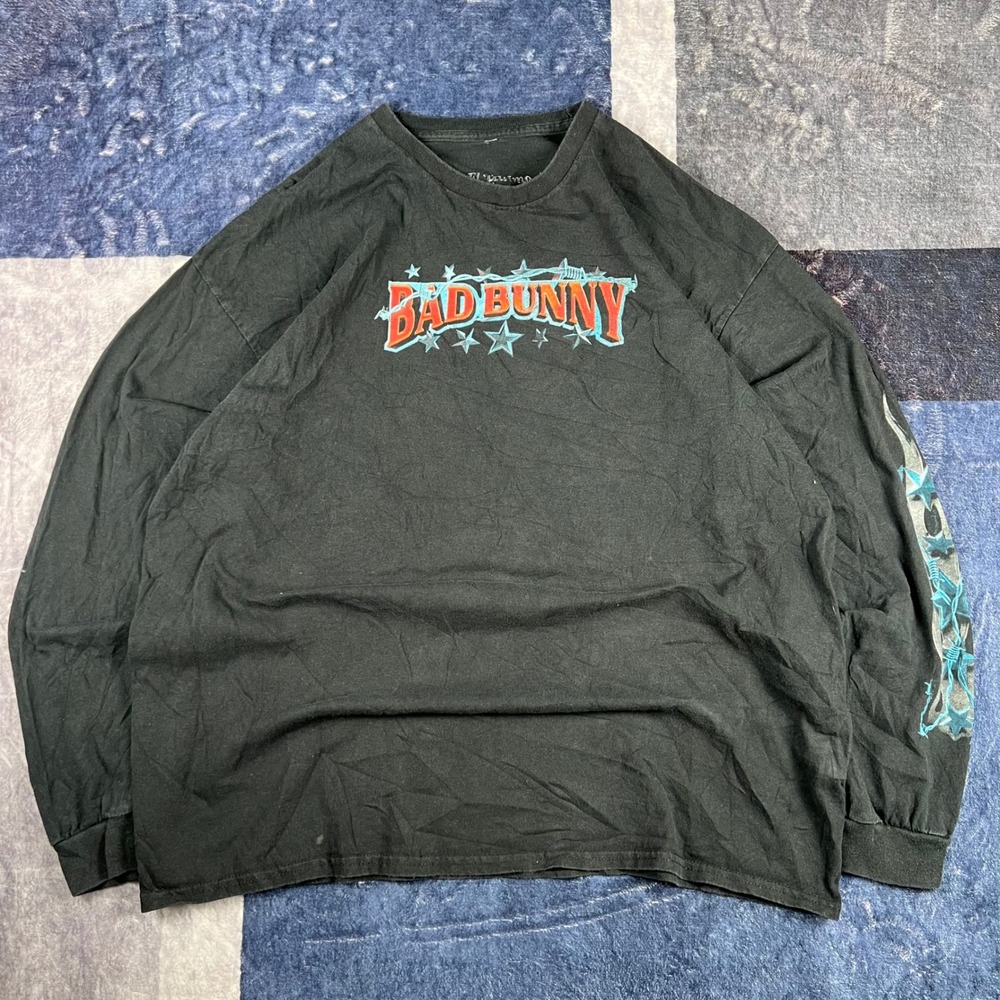 Bad Bunny El Ultimo Tour Del Mundo 2022 Long Sleeve Shirt Mens XXL Black Flame